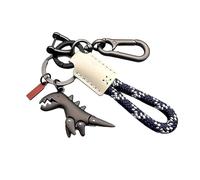 Weseecase Keychain, Dinosaur Charm Paired with a Hand-woven Bracelet, Mini Dinosaur Keychain for Men (White #B)
