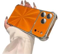 Weseecase Quad-Corner Drop-Proof CD-Texture Case for iPhone 17 Pro MAX, CD-Pattern Electroplated Four-Corner Shockproof Case with Lens Protector (Orange,15plus)