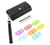 WESIEVYA 1 juego de organizador de medicamentos: pastillero semanal compacto con estuche de piel sintética para 7 días, para mujeres y hombres, color negro.