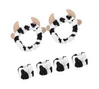 WESIEVYA 2 series Diadema Maquillaje Mujer con Estampado Vaca y Cuernos Juego Diademas Spa y Pulseras para Niñas Accesorios Suaves para Lavado Facial y Cuidado Piel
