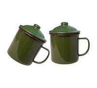 WESIEVYA 2 Tazas Vintage de Esmalte Verde para Café y Té Asa Antideslizante, Ligeras y Clásicas para Hogar y Viaje