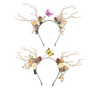 WESIEVYA 2 Tocados Luminosos de Cuernos de Ciervo para Fiesta de Navidad Flores Simuladas y Acero, Accesorios Delicados Cabello de Niñas en Celebraciones Navideñas