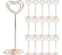 WESIEVYA 24 Clips de Menú Base en Espiral y Forma de Corazón Dorados de Metal para Decoración de Mesa en Bodas y Recepciones