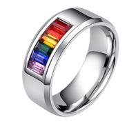 WESIEVYA Anillo del Orgullo Arcoíris de Acero Inoxidable Tamaño Diseño Creativo para Parejas Joyería de Moda Dedos Accesorio Eterno para Uso Diario y Celebraciones