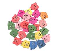 WESIEVYA Botones de Madera Diseño de Casita Coloridos Color Aleatorio Surtido de Patrones Únicos 50 Piezas para Manualidades y Costura y Decoración DIY