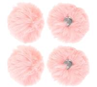 WESIEVYA Broche de Solapa con Pompón de Imitación de Pelo de Conejo Rosa Claro 8 Cm, Decoración para Ropa, Sombreros y Zapatos, Juego de 4 Pompones Desmontables para Manualidades DIY