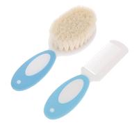 WESIEVYA Cepillo de Pelo para Ñiño de Lana 2 Piezas Azul, Masajeador de Cuero Cabelludo para Pequeños, Peine de Madera Natural para Cuidado y Desenredar Cabello Infantil