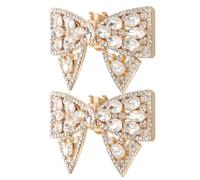 WESIEVYA Clips para Zapatos de Tacón Desmontables Adornos de Gemas de Imitación y Lazo Dorado, Accesorios Joyas para Zapatos de Mujer para Boda y Fiesta, 1 Par