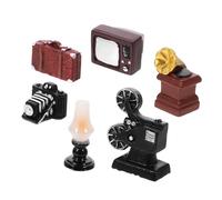 WESIEVYA Conjunto Accesorios Miniatura para Casa de Muñecas Decoración Vintage con Televisor Lámpara de Queroseno Maleta Retro Fonógrafo y Radio para Salón y Escenas de Cine Miniatura