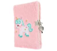 WESIEVYA Cuaderno A5 de Peluche para Niñas con Estampado de Unicornios, Diario Decorativo con Cerradura y Llaves, Bloc de Notas Esponjoso Rosa, Adecuado para Escuela, Escritura y Regalos