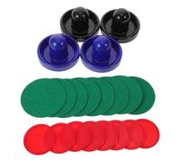 WESIEVYA Empujadores y Discos de Hockey de Aire de 96mm y 64mm, con Almohadillas Antipelusa de Fieltro, Juego de 2 Azul y 2 Negro, 8 Discos Rojos para Mesa de Hockey Interior, Accesorios