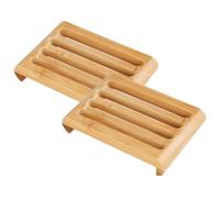 WESIEVYA Jabonera de Bambú Natural para Cocina y Baño, Bandeja de Jabón Diseño Autodrenante y Fácil Limpieza, Set de 2 Piezas para Fregadero