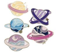 WESIEVYA Juego de 5 Broches Esmaltados de Planetas Espaciales, Broches de Metal Coloridos para Mujer, Pins de Esmalte para Mochilas, Ropa y Accesorios, Set de Pines de Planeta