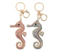 WESIEVYA Lindos llaveros de caballos marinos con colgantes de aleación y piedras brillantes, 2 piezas para llaves y bolsos, regalo para cumpleaños y eventos