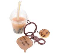 WESIEVYA Llavero y Titular de Llave Colgante de Té Leche y Perlas de Resina Color Café para Bolso Adecuado para Cualquier Ocasión