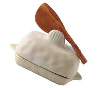 WESIEVYA Mantequera y Cuchillo de Madera Rectangular de Cerámica con Tapa Fácil de Limpiar, Diseño Artesanal para Refrigerador y Encimera Moderna