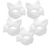WESIEVYA Máscaras de Gato DIY en Blanco para Pintar, 5 Piezas de Papel Pulp, Media Máscara para Fiesta de Disfraces, Accesorio Cosplay y Halloween, Adecuado para Manualidades Creativas