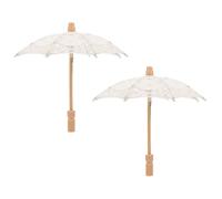 WESIEVYA Paraguas Decorativo para Novia de Encaje Blanco Roto, 2 Unidades de Algodón Mango Ergonómico para Sesiones Fotográficas y Eventos Formales