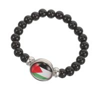 WESIEVYA Pulsera Ajustable Cuentas Negras y Bandera de Palestina, Accesorio Palestino Unisex para Mujer y Hombre, Pulsera Decorativa Diseño Patriótico Adecuado para Uso Diario y Eventos