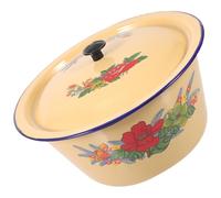 WESIEVYA Tazón para Lavar de Esmalte Vintage con Tapa, Cuenco Multifuncional de Diseño Retro Fácil de Almacenar para Restaurante y Hotel