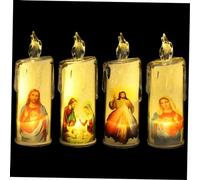 WESIEVYA Velas Led Reutilizables De Jesús 15 Cm Luz De Vela Decorativa Sin Base Para Oración Hogar Iglesias y Fiestas Religiosas 4 Unidades