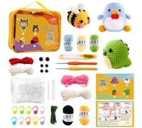 Weskjer Juego de ganchillo para principiantes, 3 instrucciones diferentes de ganchillo de animales (dinosaurio, pingüino y abeja), incluye bolsa de ganchillo e instrucciones, juego de ganchillo para