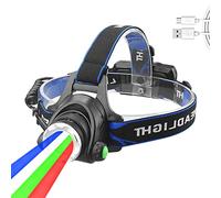 WESLITE Linterna Frontal Multicolor 4 en 1, Linterna Frontal LED Recargable con Luz Roja Verde Azul Blanca, Frontal LED para Exteriores de 4 Colores con Zoom para Pintar, Fotografía, Camping, Pesca