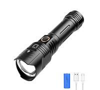 WESLITE Linterna LED Recargable, XHP90 Linternas LED Alta Potencia Militar 8000 Lumenes Táctica Linterna con Indicador de Encendido Zoom & 5 Modos para Acampar Senderismo Pesca (Batería Incluida)