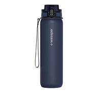 Wessper Active Max Tritan - Botella de agua (1 L, motivacional, sin BPA, antifugas, 1 L, para bicicleta, escuela, niños, senderismo, deportes), color azul