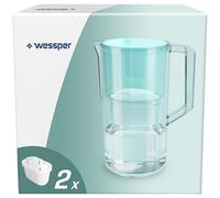 Wessper Aqua Max Basic - Jarra de filtro de agua 2,8 L, compatible con Brita Maxtra, sistema de filtro de agua para reducir la cal, cloro, incluye 2 cartuchos de filtro de agua, menta