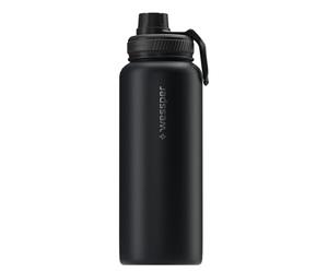 Wessper Botella Agua Acero Inoxidable 1L Botella Termica Sin BPA con 3 Tapones | Negro Elegante Botella Resistencia al Rayado, fácil de Limpiar | Termo Agua Fria/Caliente para Niños Adultos