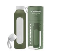 Wessper Botella Agua Cristal, 500ml, Botellas Motivadora - Oliva | botella de cristal para agua, Escala de Hidratación, Botellas de Vidrio Borosilicato con Funda de Silicona, sin BPA