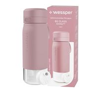Wessper Botella Agua Filtro, 500 ml, Botella de Vidrio Borosilicato, con Filtro Agua Potable Actitex DISC, Contador de Sustitución del Filtro Integrado, Reduce el Cloro, BPA FREE - Rosa