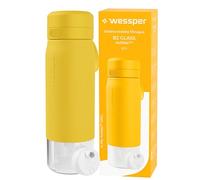 Wessper Botella Agua Filtro, 700 ml, Botella de Vidrio Borosilicato, con Filtro Agua Potable Actitex DISC, Contador de Sustitución del Filtro Integrado, Reduce el Cloro, BPA FREE - Amarillo