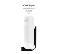 Wessper Botella Agua Filtro, 700 ml, Botella de Vidrio Borosilicato, con Filtro Agua Potable Actitex DISC, Contador de Sustitución del Filtro Integrado, Reduce el Cloro, BPA FREE - Blanco