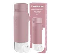 Wessper Botella Agua Filtro, 700 ml, Botella de Vidrio Borosilicato, con Filtro Agua Potable Actitex DISC, Contador de Sustitución del Filtro Integrado, Reduce el Cloro, BPA FREE - Rosa