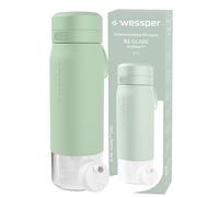Wessper Botella Agua Filtro, 700 ml, Botella de Vidrio Borosilicato, con Filtro Agua Potable Actitex DISC, Contador de Sustitución del Filtro Integrado, Reduce el Cloro, BPA FREE - Menta