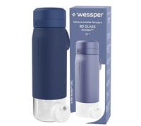 Wessper Botella Agua Filtro, 700 ml, Botella de Vidrio Borosilicato, con Filtro Agua Potable Actitex DISC, Contador de Sustitución del Filtro Integrado, Reduce el Cloro, BPA FREE - Azul