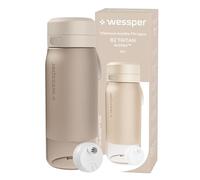 Wessper Botella Agua Tritan, 500 ml, Botella de Agua con Filtro Actitex Disc, Reduce el Cloro, Contador de Sustitución del Filtro Agua Potable, BPA FREE - Beige