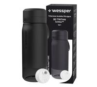 Wessper Botella Agua Tritan, 500 ml, Botella de Agua con Filtro Actitex Disc, Reduce el Cloro, Contador de Sustitución del Filtro Agua Potable, BPA FREE - Negro