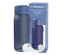 Wessper Botella Agua Tritan, 500 ml, Botella de Agua con Filtro Actitex Disc, Reduce el Cloro, Contador de Sustitución del Filtro Agua Potable, BPA FREE - Azul