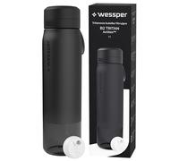Wessper Botella AguaTritan, 1 l, Botella con Filtro Actitex Disc, Reduce el Cloro, Contador de Sustitución del Filtro Agua Potable, BPA FREE - Negro