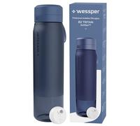 Wessper Botella AguaTritan, 1 l, Botella con Filtro Actitex Disc, Reduce el Cloro, Contador de Sustitución del Filtro Agua Potable, BPA FREE - Azul