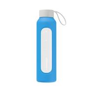 Wessper Botella de Cristal, Botella Agua Motivacional, con Marcas de Tiempo, Vidrio de borosilicato con Tapa de Bambú, Sin Fugas, para Deporte, Camping, para Niños y Adultos 0,5L - Oceánico
