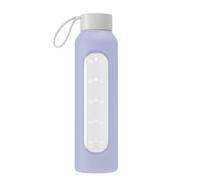 Wessper Botella de Cristal, Botella Agua Motivacional, con Marcas de Tiempo, Vidrio de borosilicato con Tapa de Bambú, Sin Fugas, para Deporte, Camping, para Niños y Adultos 0,5L - Violeta