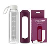 Wessper Botella de vidrio funda de silicona, botella de vidrio borosilicato con marca de tiempo 1 litro, botella deportiva ideal para fitness, deporte escolar, niños - Rojo rubí