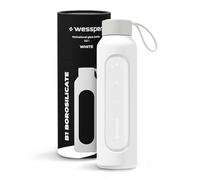 Wessper Botella de vidrio funda de silicona, botella de vidrio borosilicato con marca de tiempo 500 ml, botella deportiva ideal para fitness, deporte escolar, niños - Blanco