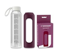 Wessper Botella de vidrio funda de silicona, botella de vidrio borosilicato con marca de tiempo 500 ml, botella deportiva ideal para fitness, deporte escolar, niños - Rojo rubí