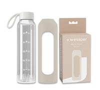 Wessper Botella de vidrio funda de silicona, botella de vidrio borosilicato con marca de tiempo de 1 litro, botella deportiva ideal para fitness, deporte escolar, niños - Crudo