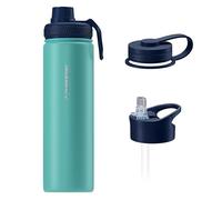 Wessper Botella Termica acero Inoxidable, 1 Litro, Termo para Agua con Tres Tapones Intercambiables, Botellas para Bebidas Frías y Calientes, Sin BPA - Marino